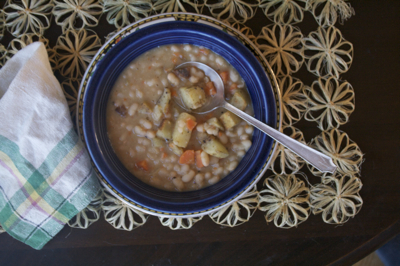 Post image for Two-Bit Navy Bean Soup with Pan-Fried Carrots and Potatoes Recipe