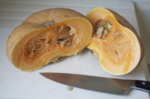 Cut pumpkin in half...