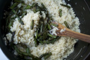 Stir gently—don't bruise the tender asparagus shoots.