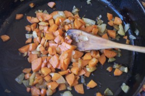 Sautéed carrots release juices and caramelize slightly.