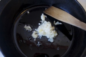 ...and fry with garlic until softened.