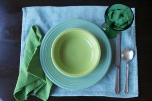 Green and gracious: Set your table with real dishes and flatware.