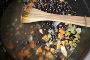 If you're using a crockpot, you can dump the fried vegetables right into the crockpot with the cooked beans.