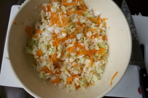 Choose the consistency you like for your coleslaw. I like it rough-cut.