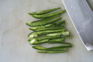 Thinly slice jalapeno vertically…