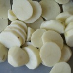 Slice potatoes about 1/2" thick.