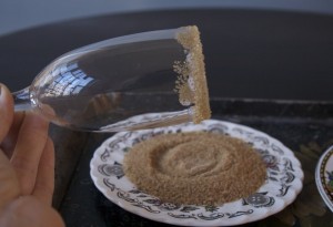 ...dip rim of glass in raw sugar.