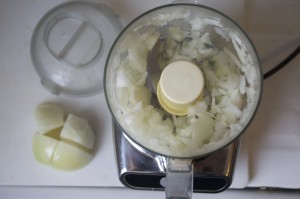 Chopped onions in mini chopper