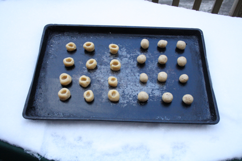 A snowy outdoor table make a great place to chill cookie dough when the refrigerator is too crowded!