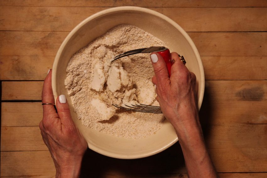 bowl, cutting in vegan butter