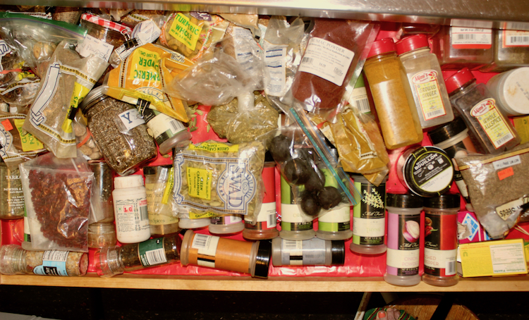 Drawer filled with spices